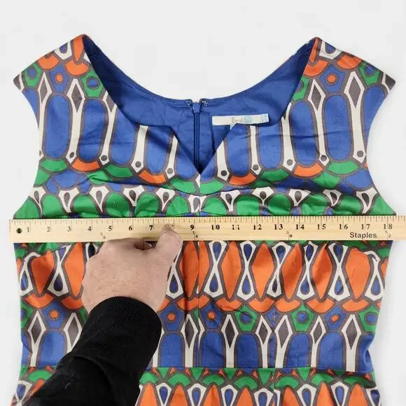 Boden Dress Womens 10R Blue Orange Green Geometric Print Sleeveless Sheath Lined - Picture 6 of 15